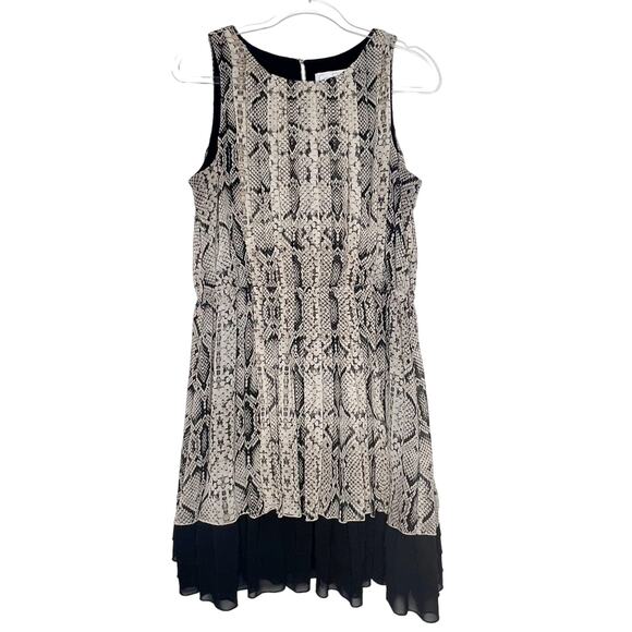 JESSICA SIMPSON Sleeveless Snakeskin Mini Dress Pleated Ruffle Gray Black Size L - Picture 1 of 8